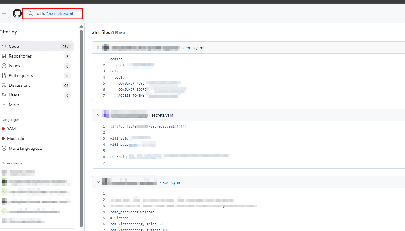 Searching in GitHub for leaks